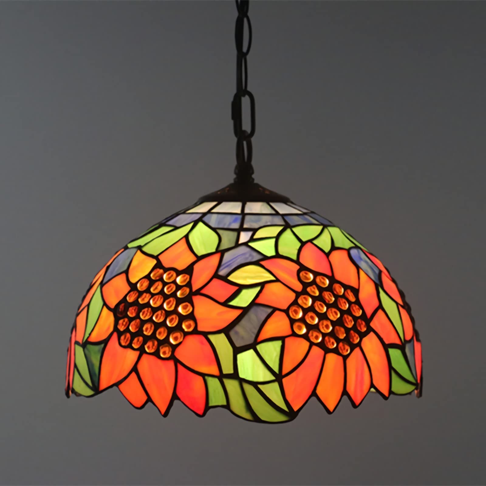 Lustre en verre teinté de style tournesol avec suspension haut de gamme en métal
