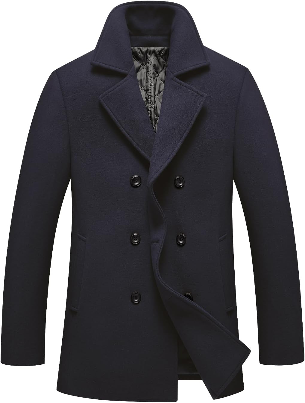 FTCayanz Men's Winter Pea Coat Slim Fit Trench Coats Double Breasted Warm Wool Blend Overcoat