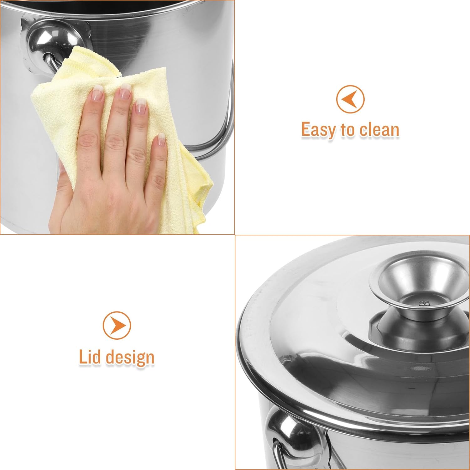 Wakauto Stainless Steel Milk Bucket with Handle and Lid, 6-liter Food Storage Container for Liquid, Oil, and Dairy Transport, Sturdy Metal Milk Pail Suitable for Kitchen and Home Use