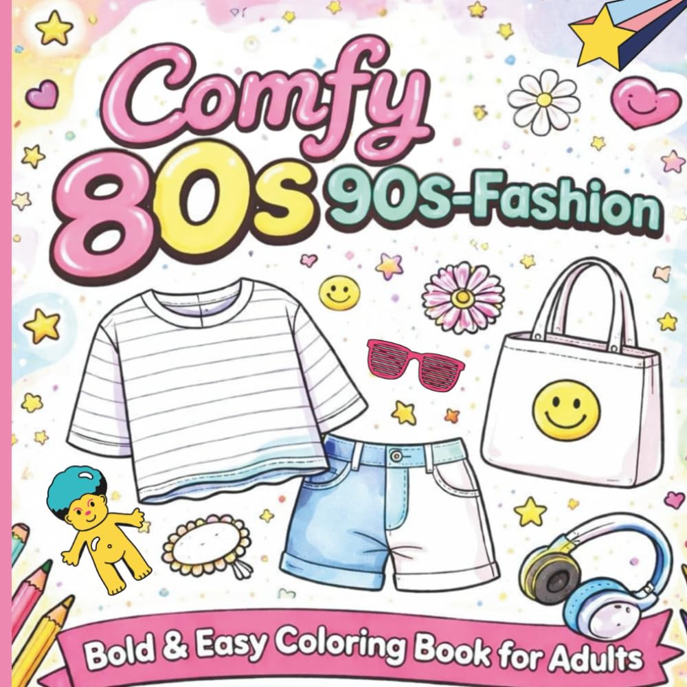 COMFY 80s-90s FASHION: Cozy Coloring Book for Adults Featuring Bold, Easy & Big Designs to Relax and Unwind