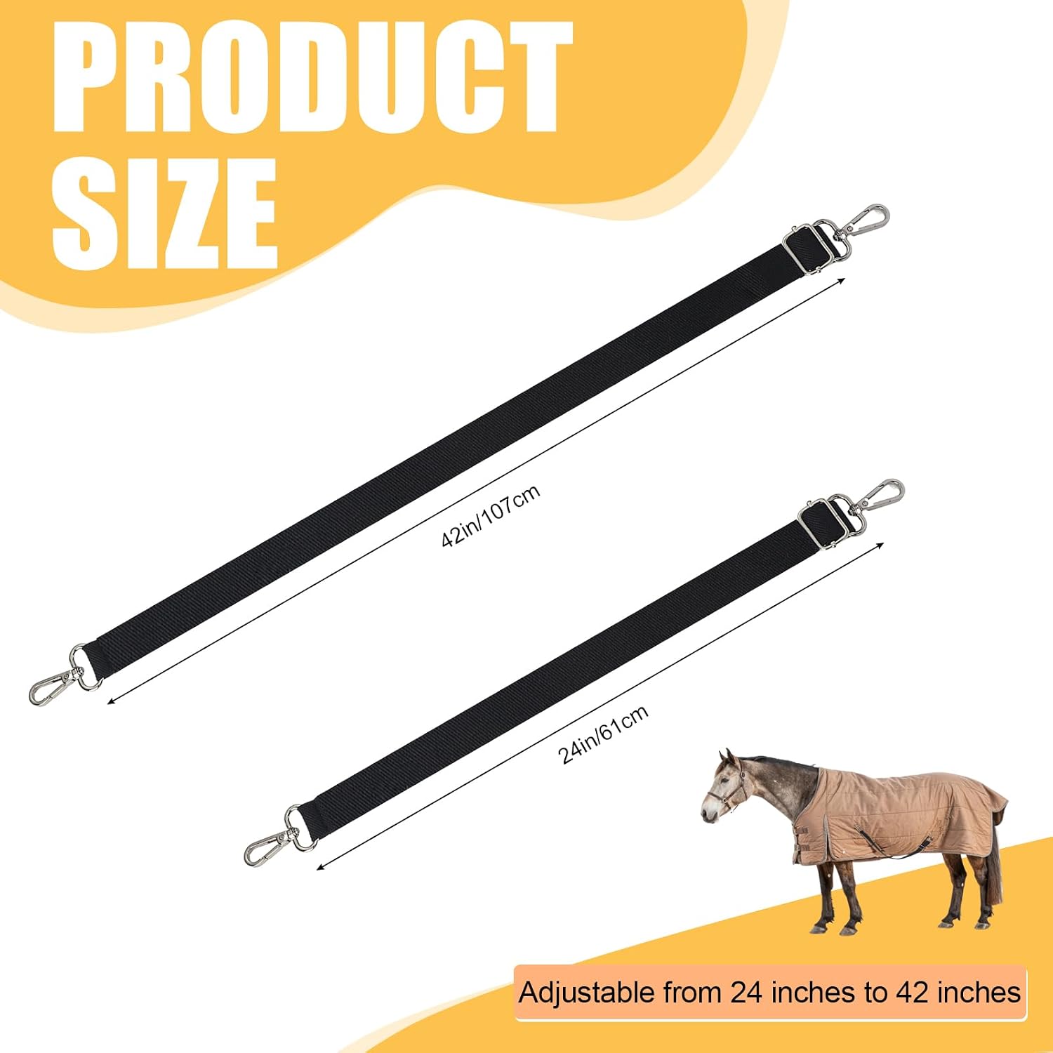 Shinylin Horse Blanket Leg Straps, Replacement Elastic Straps with Double Swivel Snaps, Adjustable Length 24 to 42 Inches for Horse Blanket