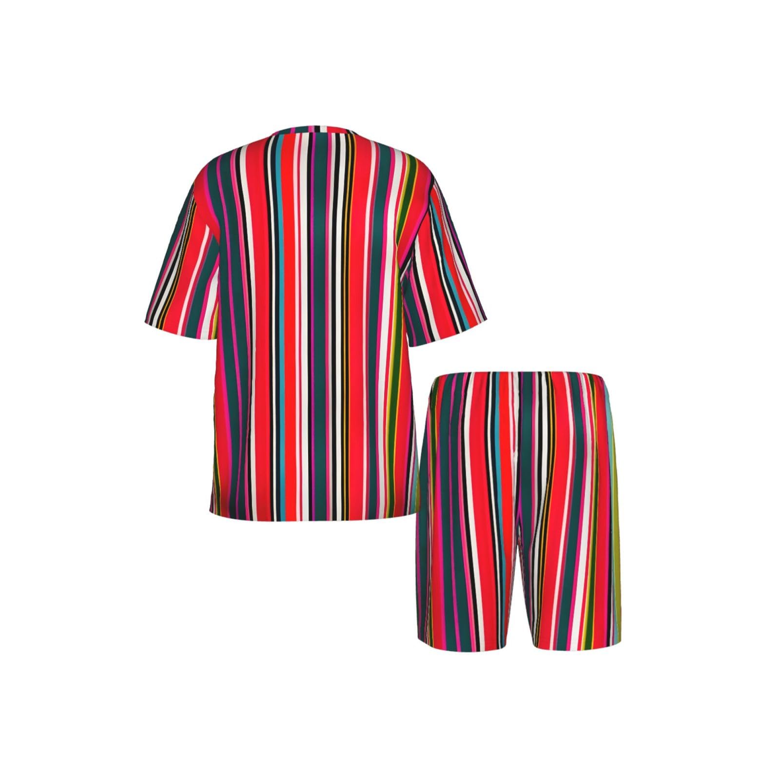 Conjunto de pijama clásico con estampado de rayas coloridas para hombre, pantalones cortos de pijama suaves para hombre, perfecto para las noches de verano
