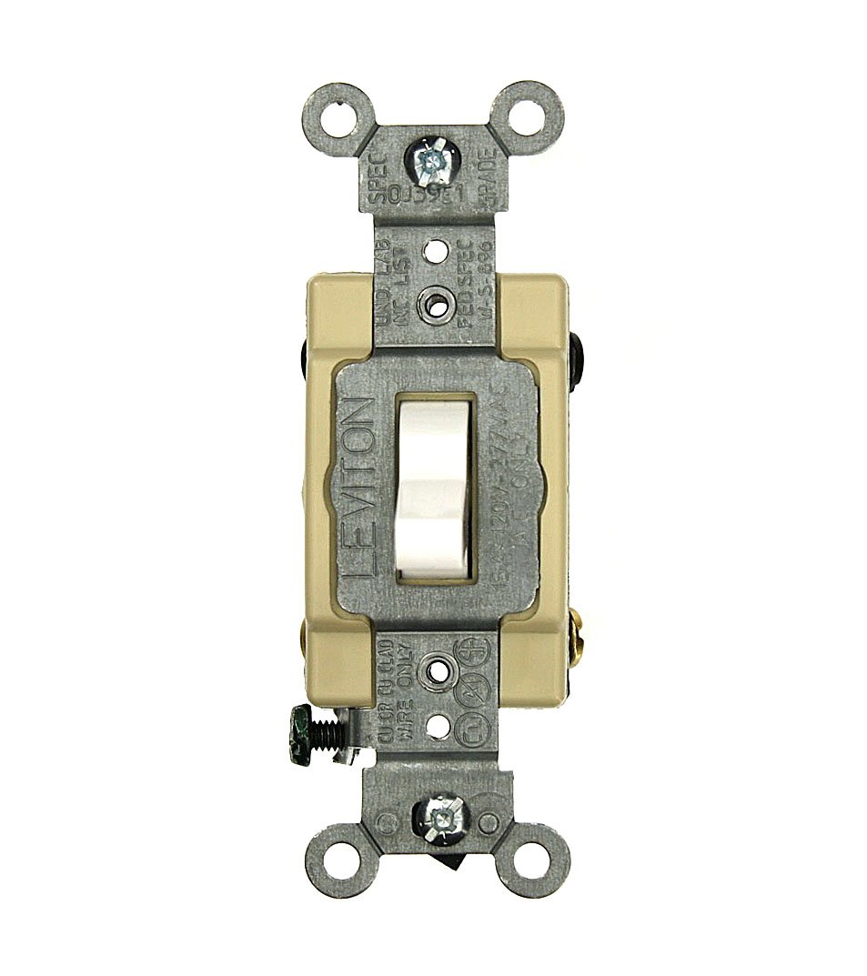 Leviton 15 Amp, 120/277 Volt, Toggle 4-Way AC Quiet Switch, Commercial Grade, Grounding, CSB4-15W, White