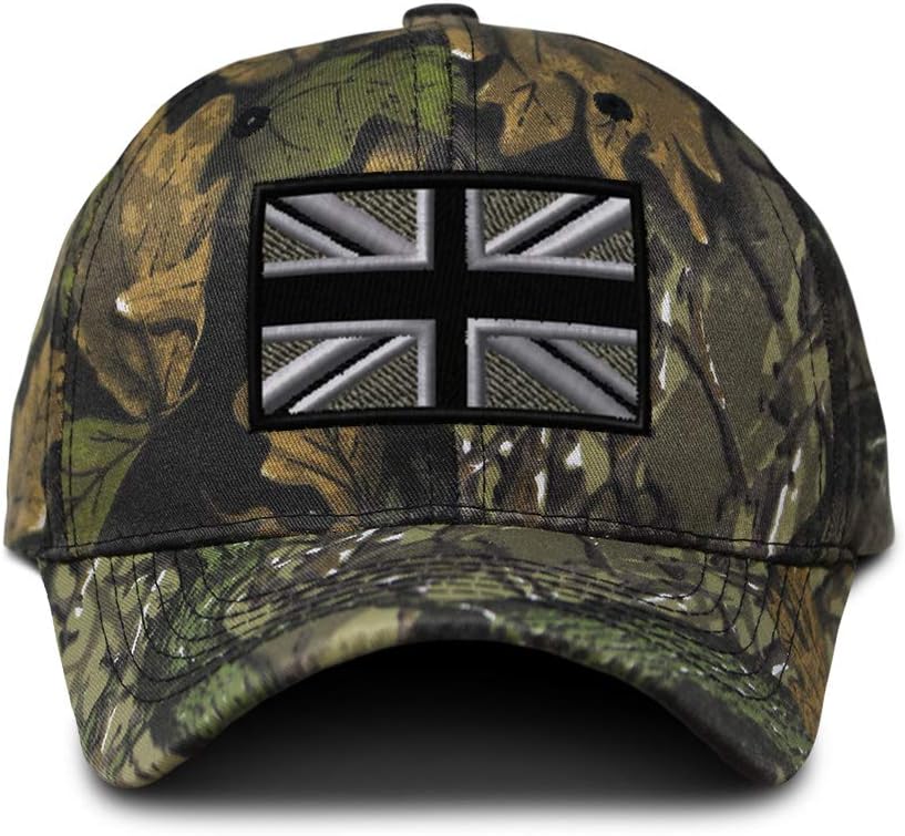 Custom Camo Baseball Cap British Flag Black White Embroidery Cotton