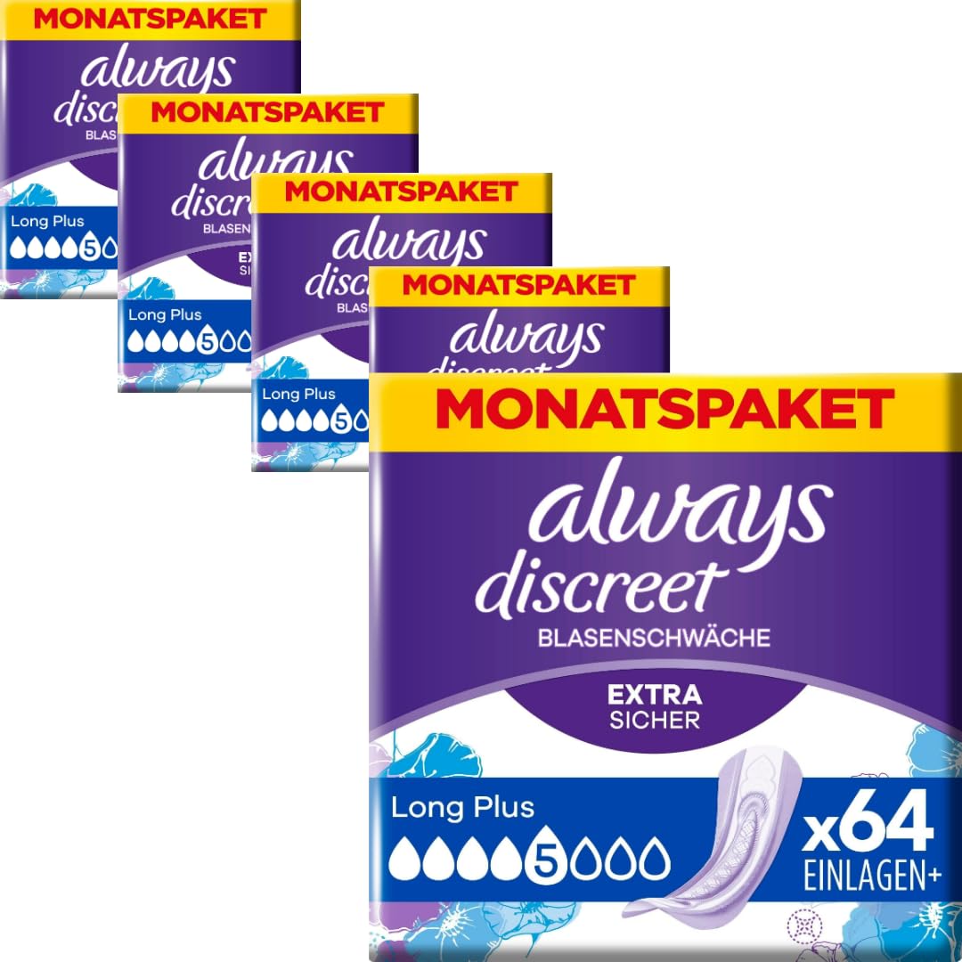 Discreet Inkontinenz-Einlagen Long Plus Pads Damenbinden 4 X 16 STÜCK x 5 Packungen