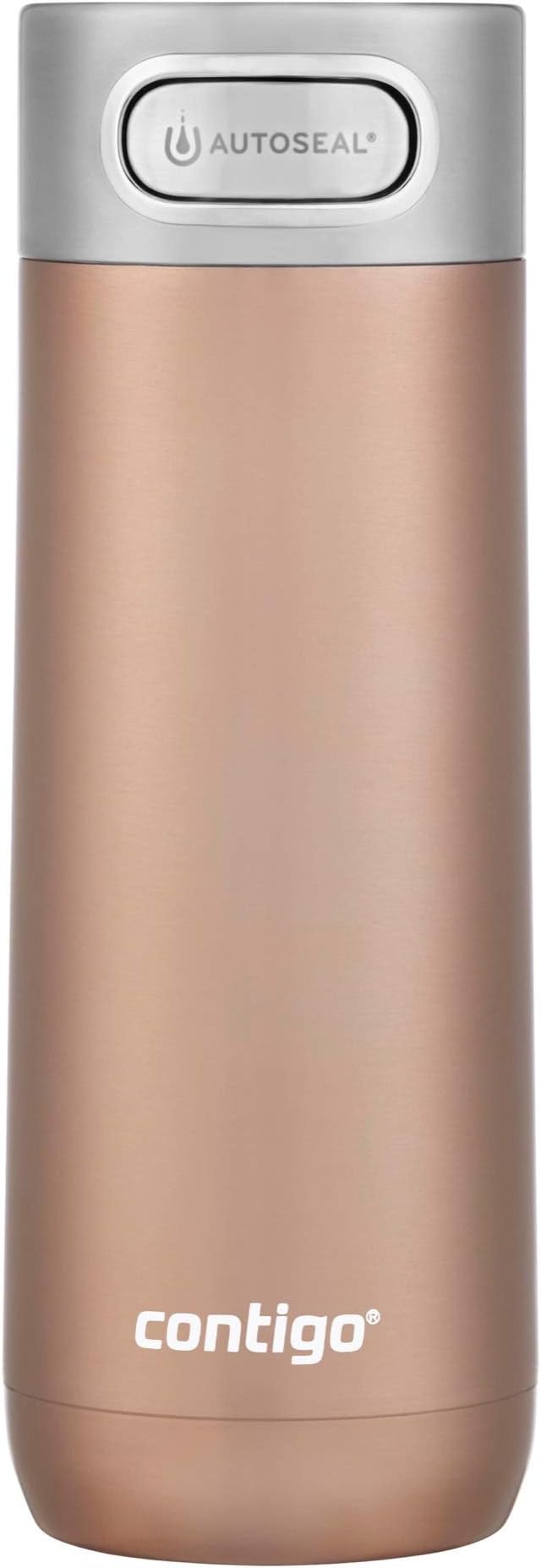 Contigo Luxe Vacuum-Insulated Stainless Steel Thermal Travel Mug, Leak-Proof 16oz Reusable Coffee Cup or Water Bottle, Fits Under Most Brewers and Dishwasher Safe, White Zinfandel