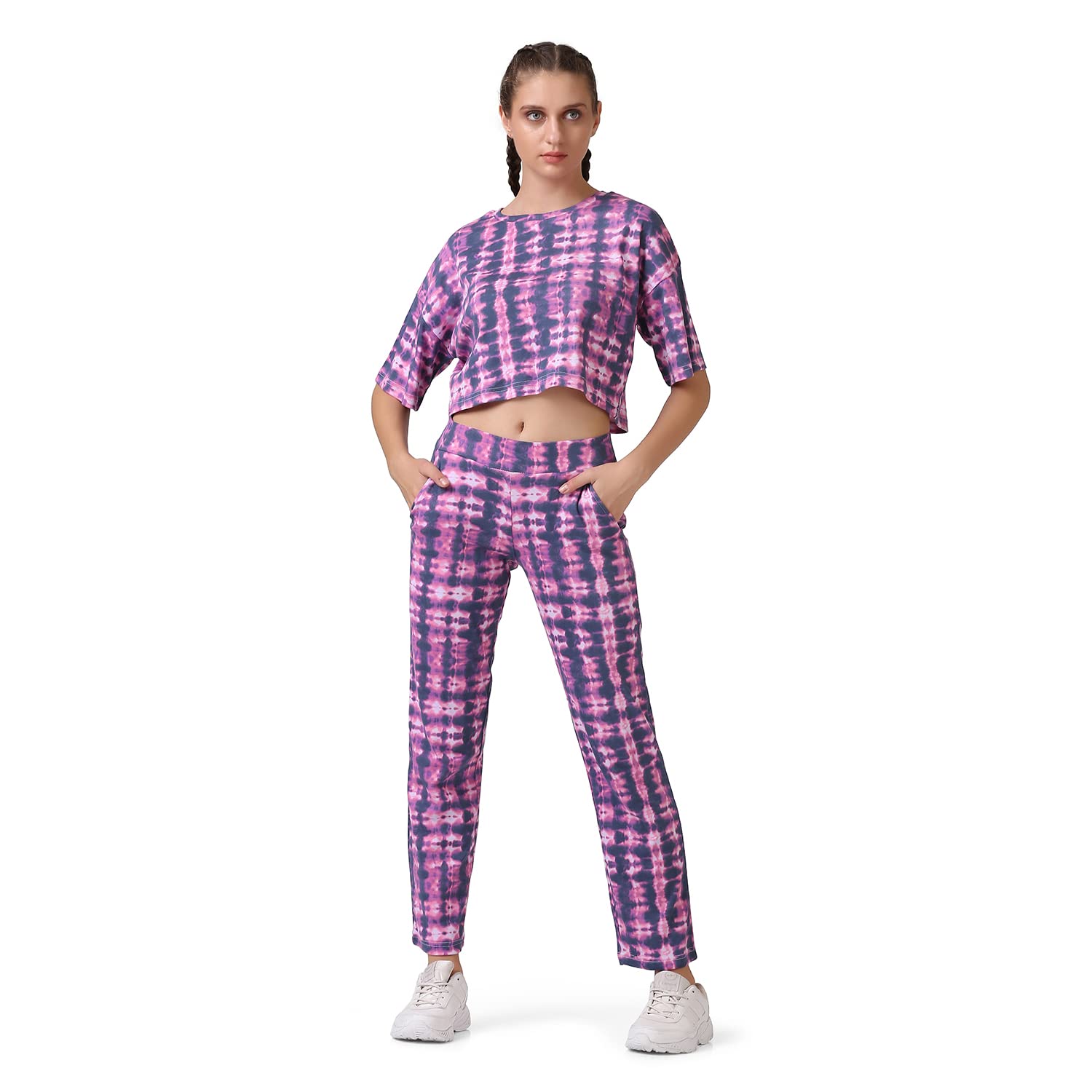 Aesthetic Bodies Printed Women Co-ord Set for Women | Sprayed Printed Tracksuit | Cotton Tees Two-Sided Pocket Bottom Wear | Night Suit for Yoga, Gym (LIVIN CO ORDS, XL)