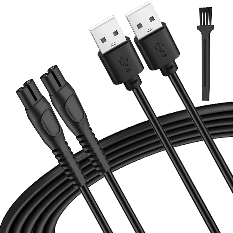 Cabo USB de 5 V para carregamento compatível com barbeadores elétricos Philips Norelco OneBlade, Pacote com 2 e escova