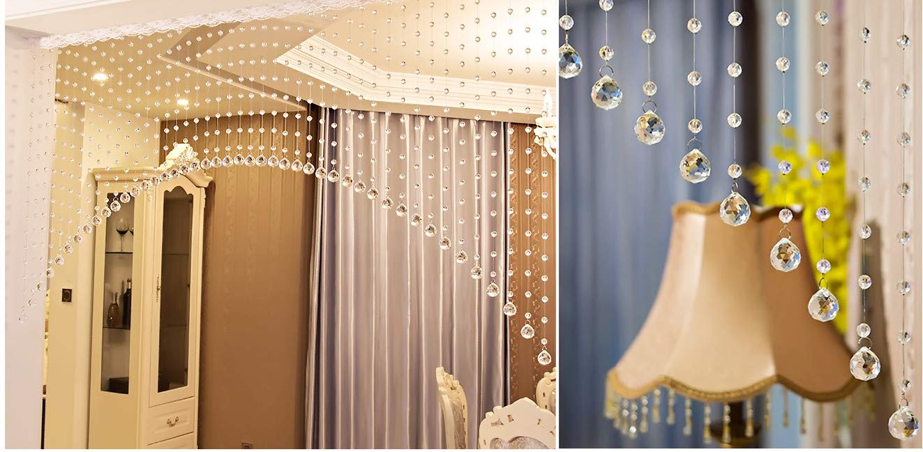 PINDIA 45 String Fancy Sparkling Arch Bead Hanging Curtain with Pure Glass Drops - Transparent 3