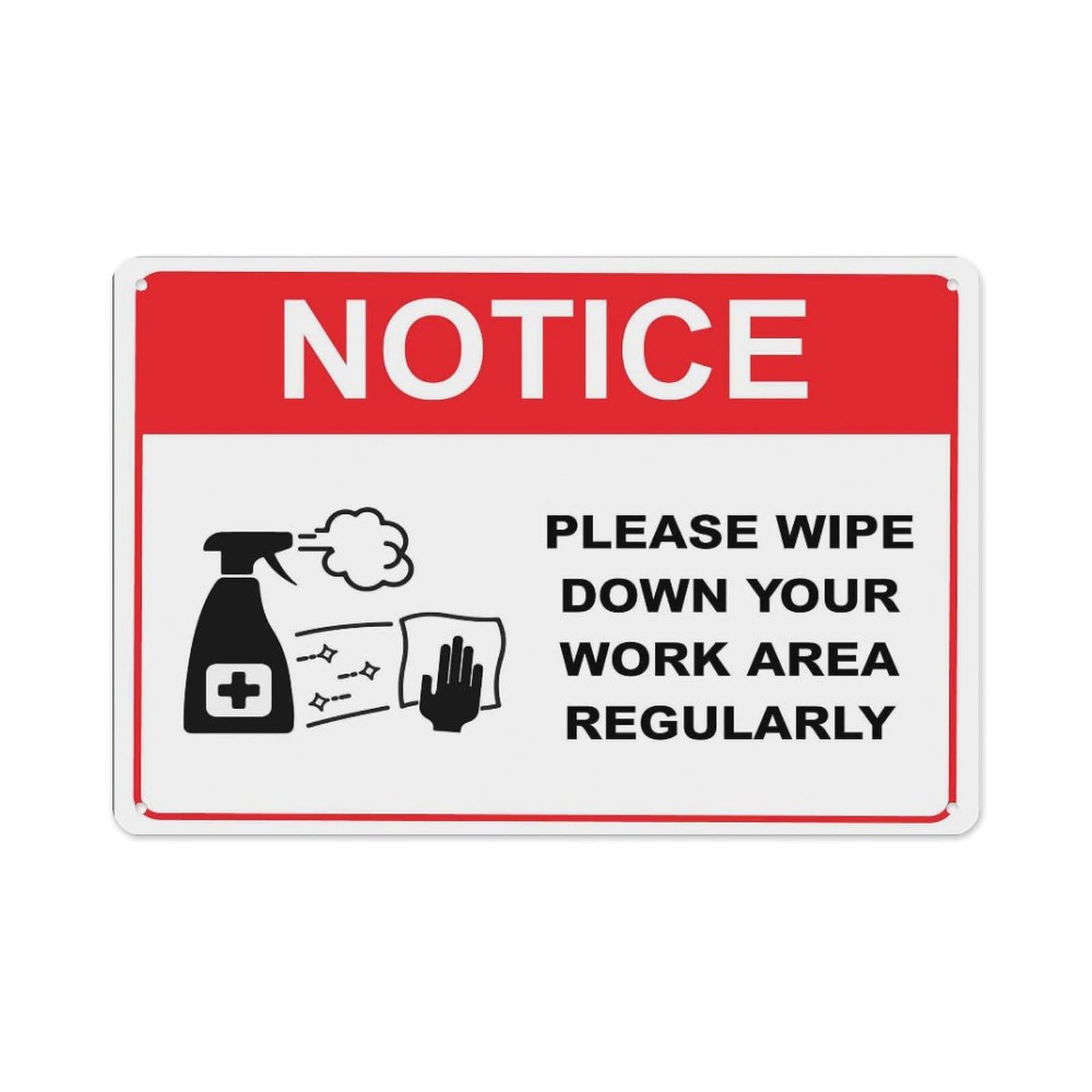 peiyeety Notice Please Wipe Down Your Work Area Regularly Red Sign Aluminum Tin Warning Signs for Home Outdoor Garden 12X16 Inches