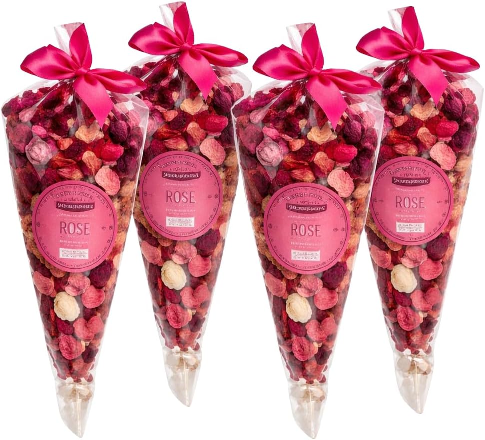 Potpourri 4 Pack Set – Dried Botanical Petals for Bowl or Vase Filler, Home Fragrance Décor – 4 Pouches, 70g Each (9.88 oz Total) (Rose)