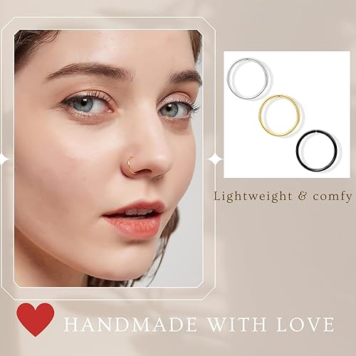Vista 8 de LUCKYJEWUS Aros de nariz de oro de 14 quilates para mujer, calibre 22, joyería pequeña y fina para piercing de nariz, 3 piezas de 0.315 pulgadas