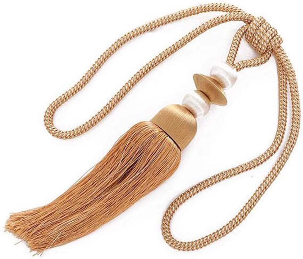 1 Pair Creative Curtain Tiebacks Rope Simple Decorative Curtain Rope Holdbacks Tassel Curtain Buckle Drapery Holdbacks (Champagne Color)
