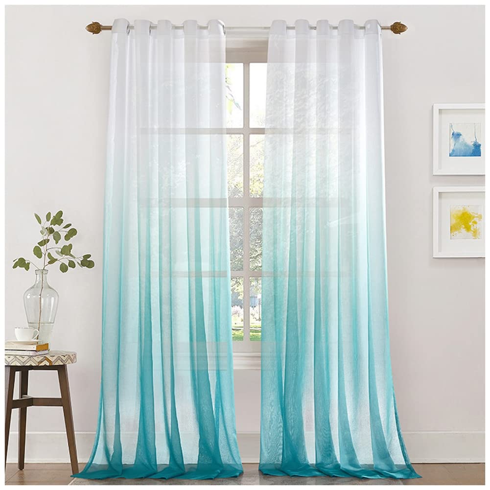 GUOCU Ombre Sheer Curtain Voile Drapes with Fantastic Gradient Color Sheer Window Curtains Elegant Window Voile Panels/Drapes/Treatment for Bedroom Living Room Blue 100X102|254X259cm(1 Panel) โ image 1