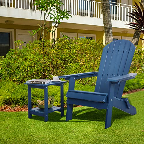 Meluvici Double Adirondack Outdoor Side Table Weather Resistant, Outdoor Rectangular Patio End Table For Adirondack Chair, Dark Blue #TOP6