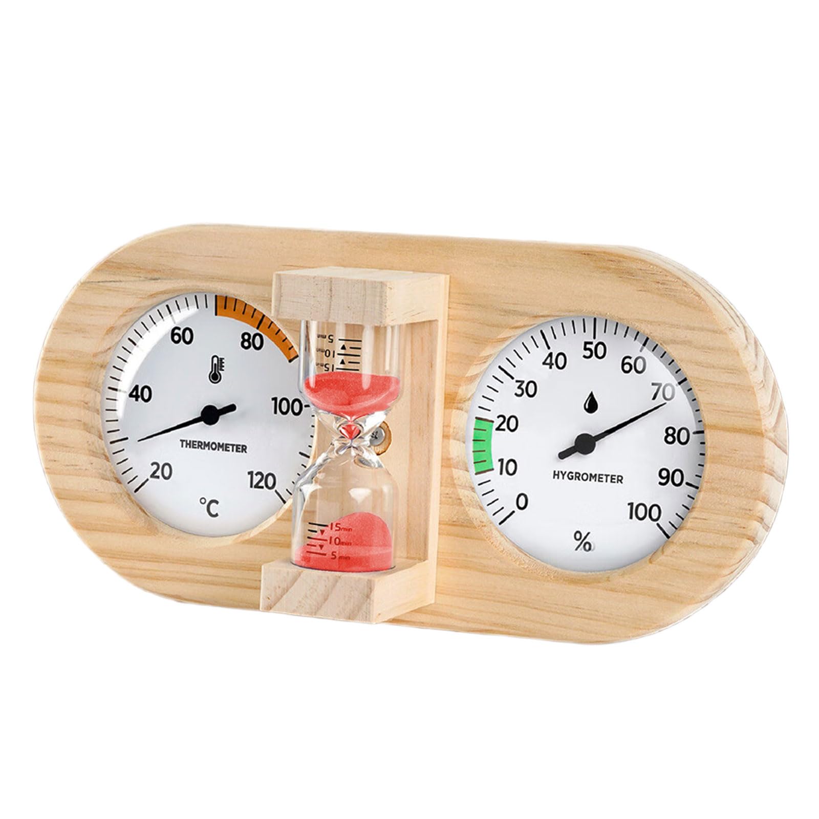 Accurate Display Thermometers Hygrometer with Sand Timer Sauna Room Wall Mounted Temperature Humidity Measurement Gauge Pine Wood Sauna Room Thermometers