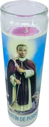 Miniatura 5 de Veladora de rezo, San Martín de Porres, blanca sin esencia, oración universal al reverso en español, vaso grande de 14 oz