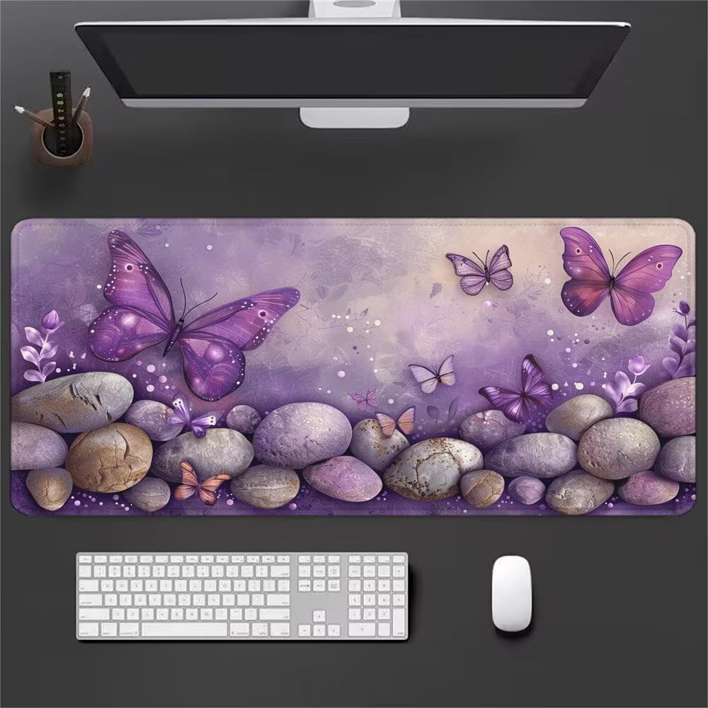 Viola Tappetino Mouse XXL 1000x500x3mm, Gaming Tappetino Mouse Farfalla Mousepad con Base in Impermeabile Gomma Antiscivolo per Tastiera Computer Ufficio Idea Regalo Festa del Papà e Compleanno X-978