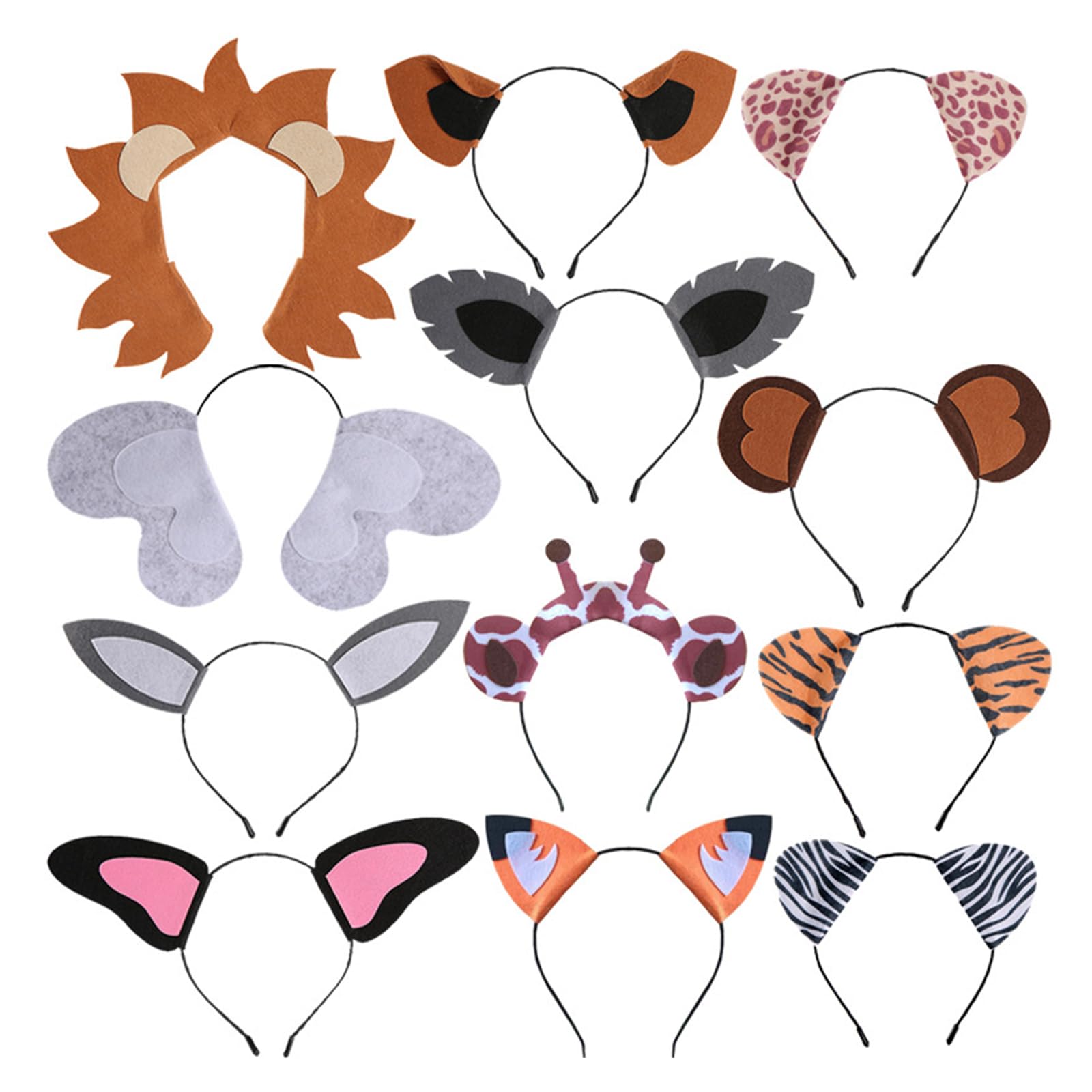 Buxuaaaa 12Pcs Animal Ears Headband Jungle Animal Hair Hoop Elephant Headband Accessories for Cosplay Party Supplies Carnival Costume Accessories