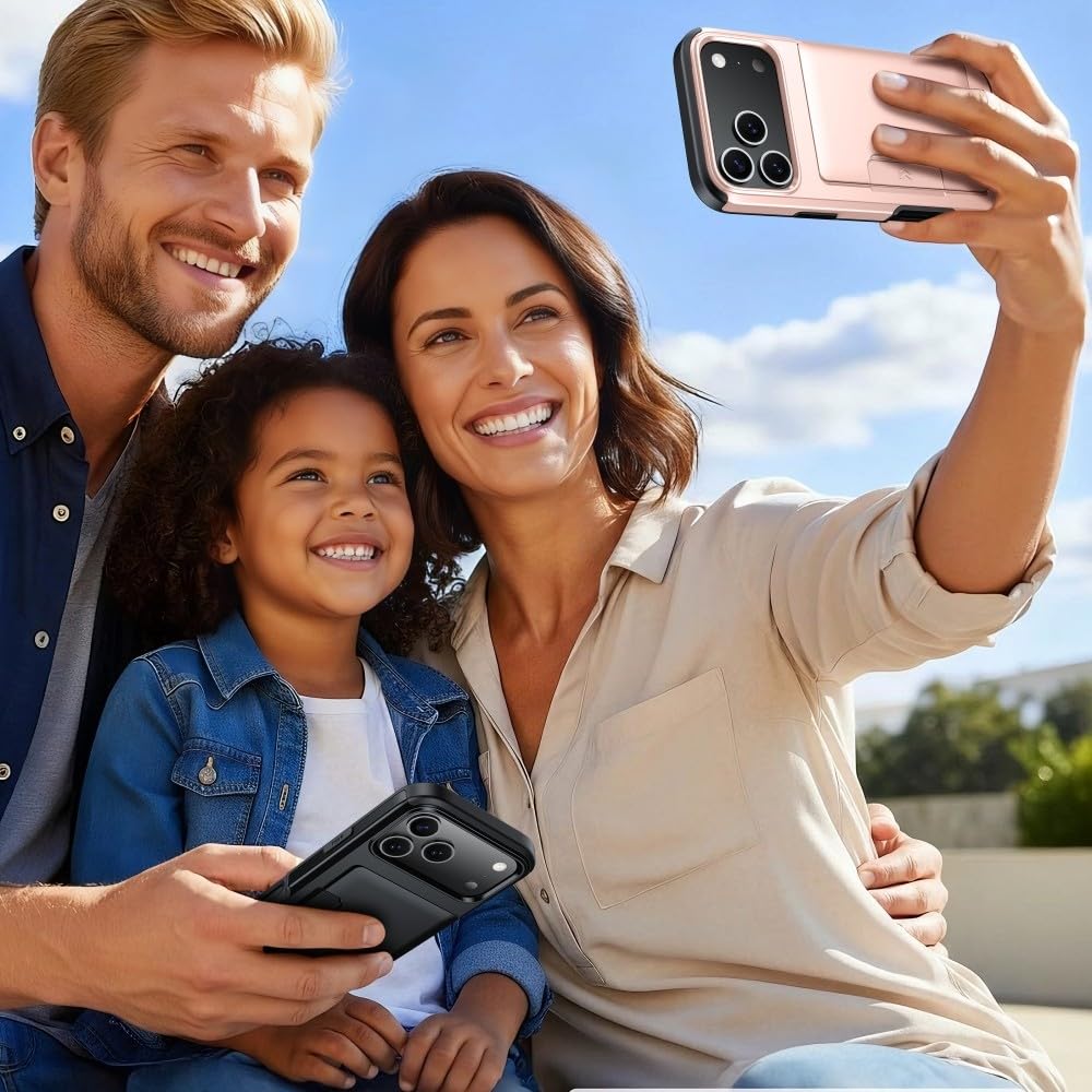 Generic Funda compatible con iPhone 17 Pro Max (color: negro), tarjetero deslizante, funda rígida de silicona