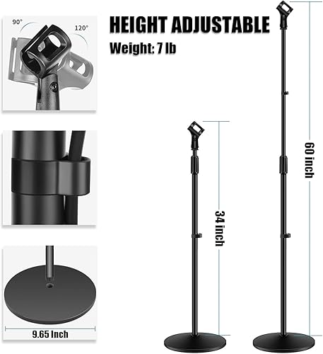 Miniatura 3 de GLEAM Soporte para micrófono, soporte de micrófono desmontable para el suelo, soporte de brazo de micrófono con base redonda pesada, altura
