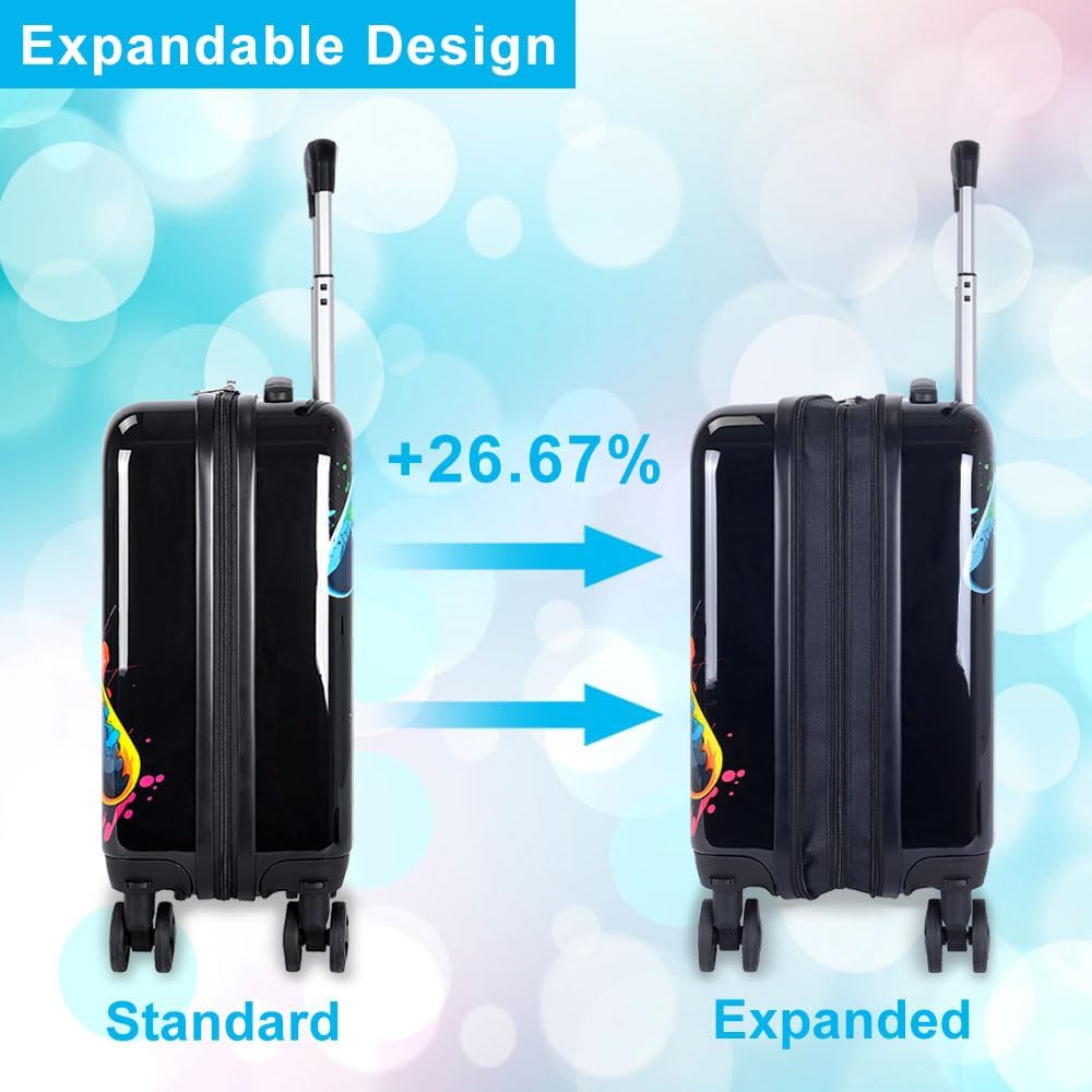 UFNDC Lightweight Hardshell Spinner Kids Suitcase Set 2PCS with Wheels - Airplane Approved Carry-On Luggage for Boys & Children Ages 3-10, Fun Game Rolling Suitcases for Elementary Toddler Travel