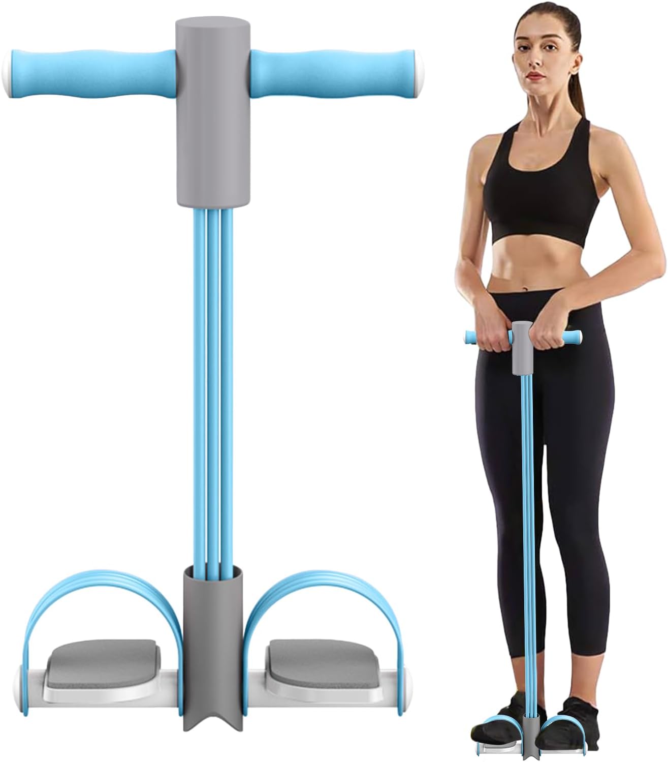4 Tubes Elastic Sit Up Pull Rope With Foot Pedal Resistance Training Exerciser Tension Rope Sit Up Exercise Abdominal Strength Expander Elastic Leg Tensioner For Home Use For Home Gym Yoga Fitness