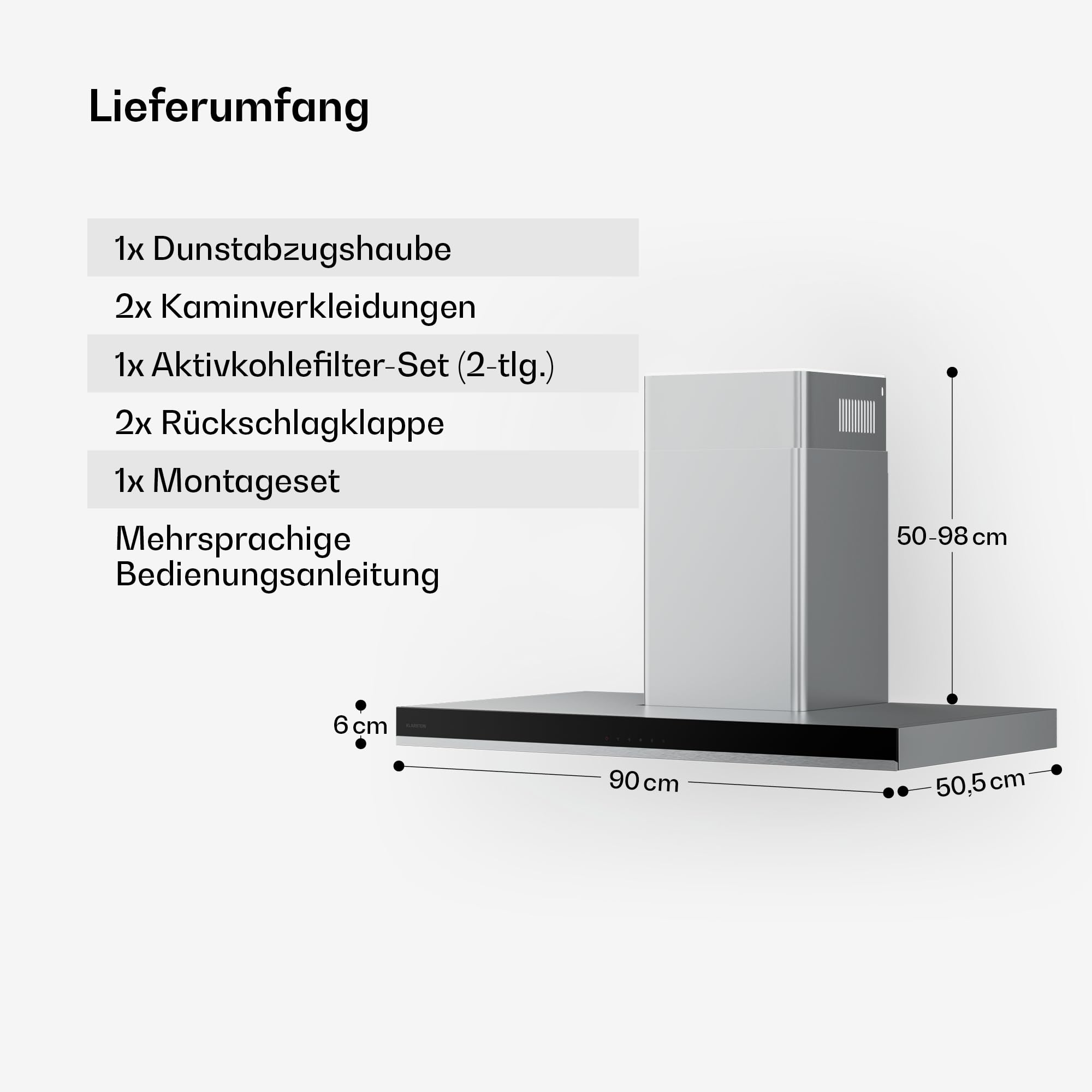 Klarstein Verosteel Dunstabzugshaube 90cm - 881,6 m³/h, A++ Energieeffizienz, Touch-Bedienung, LED, Edelstahl & Glas, 3+Boost Stufen, leise, spülmaschinenfester Filter, abzugshaube