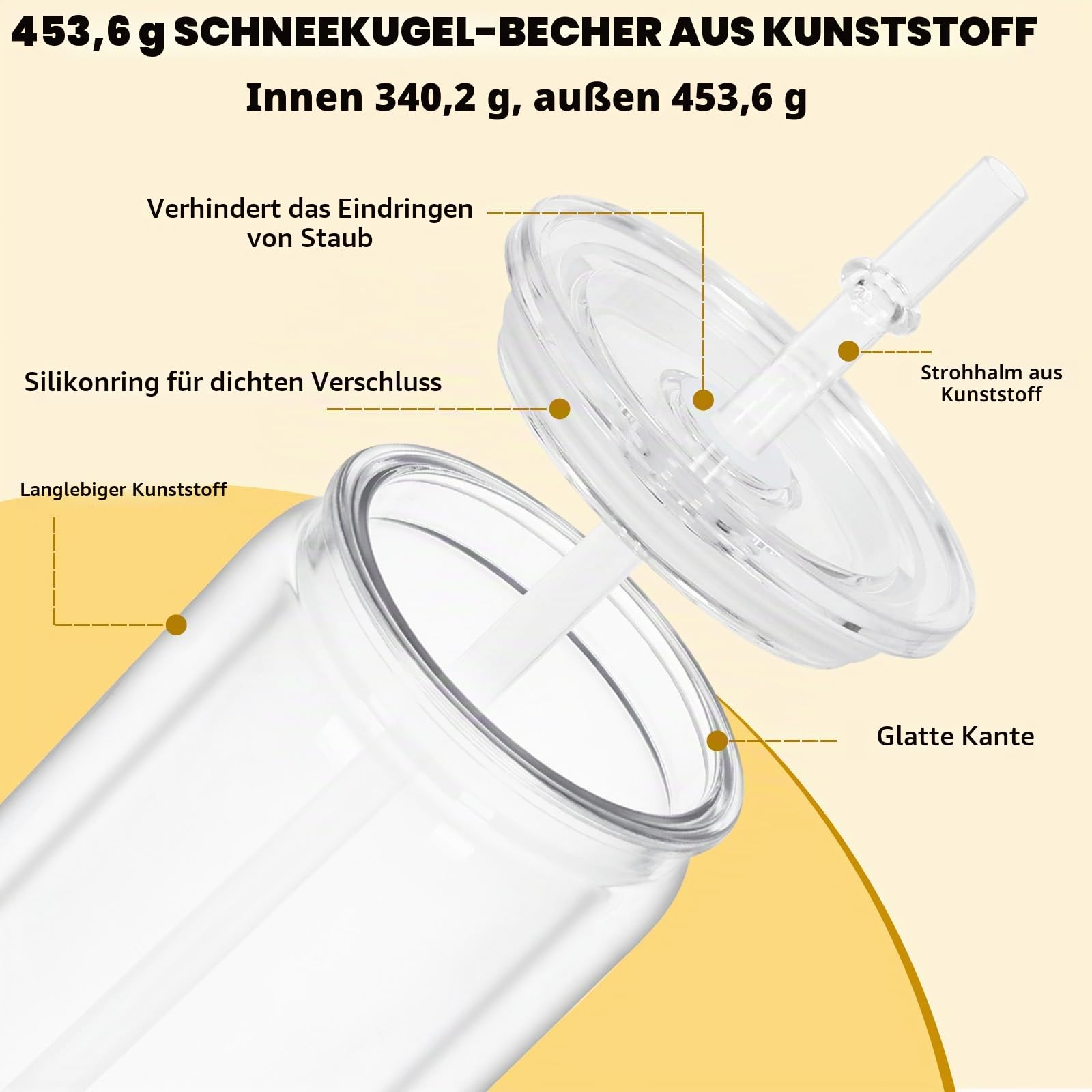 Acryl-Schneekugel-Becher, 473 ml, vorgebohrt, doppelwandig, Kunststoff, transparent, für Glitzer-Schneekugel zum Selbermachen, doppelwandige Kunststoff-Schneekugelbecher mit transparentem