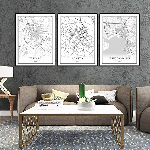 Carte de Deir Ezzor en affiche sur toile noir et blanc format vertical 70x100 cm