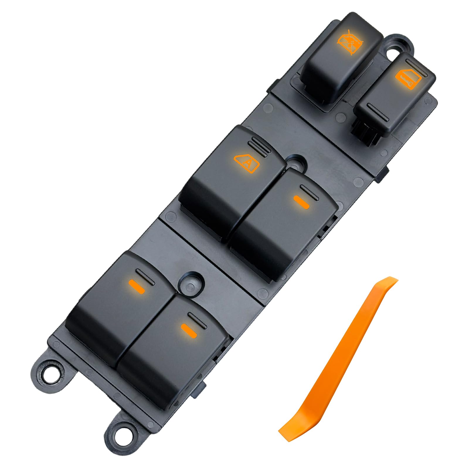 BELGEMAY Driver-Side Window Switch - 25401-EA003 - Fits 2005-2012 Nissan Frontier/Xterra (6-Key, Orange LED) - W/Pry Tool, 1-Year Warranty​