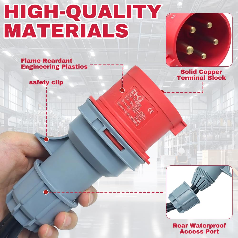 CEE Adapter Starkstrom Verteiler, 32A auf 16A Starkstrom Adapter, 415V Stecker auf 4X 240VAdapter, IP44 CEE AdapterSchuko für Caravan, Industrie, Außenbereich