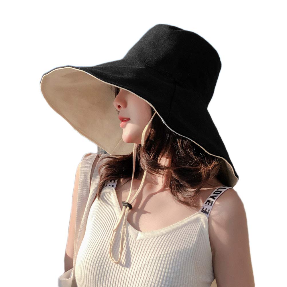 Phayee Phayee Sombrero de Pescador de ala Ancha Sol Plegable de Verano para Mujer Sombrero Anti-UV Sombrero de Playa para Mujer Sombrero de Verano con ala Ancha y cordón antitanque
