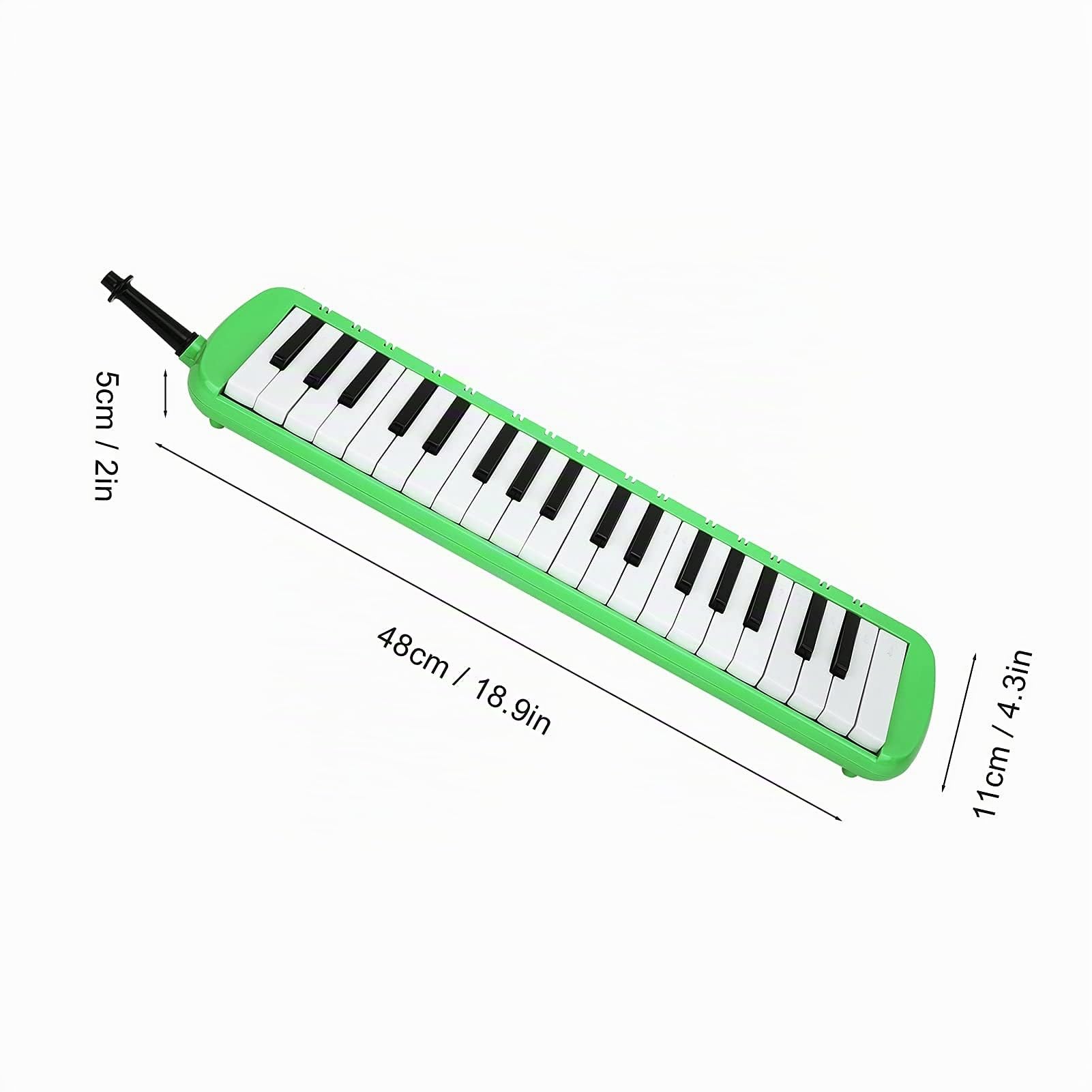 Melodica 37 Teclas 48 x 11 x 5cm Melodica instrumento musical de viento con Cerbatana Boquilla Bolsa para entrenamiento profesional principiante (verde)