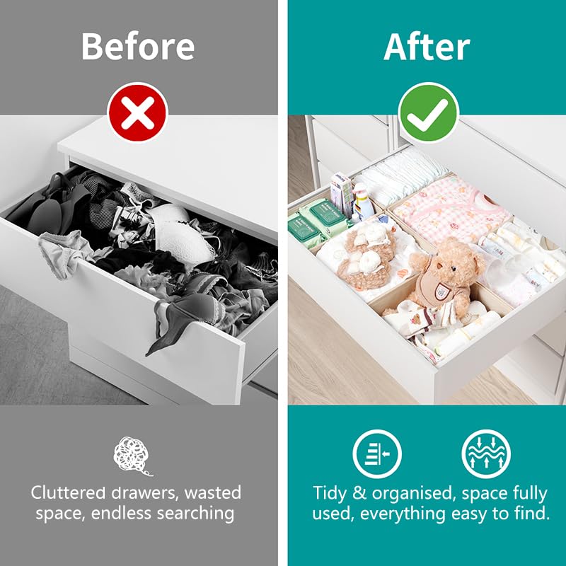 ORLISA 6 Pack Drawer Organizers Compatible with PAX Wardrobe 75x58 cm, Foldable and Stable, Robust Storage Boxes for Clothes Beige - Image 2