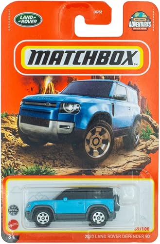 Matchbox - Juego básico 2022  Azul 2020 Land Rover Defender 90 69-100 con un protector de coche Byron's Attic Car