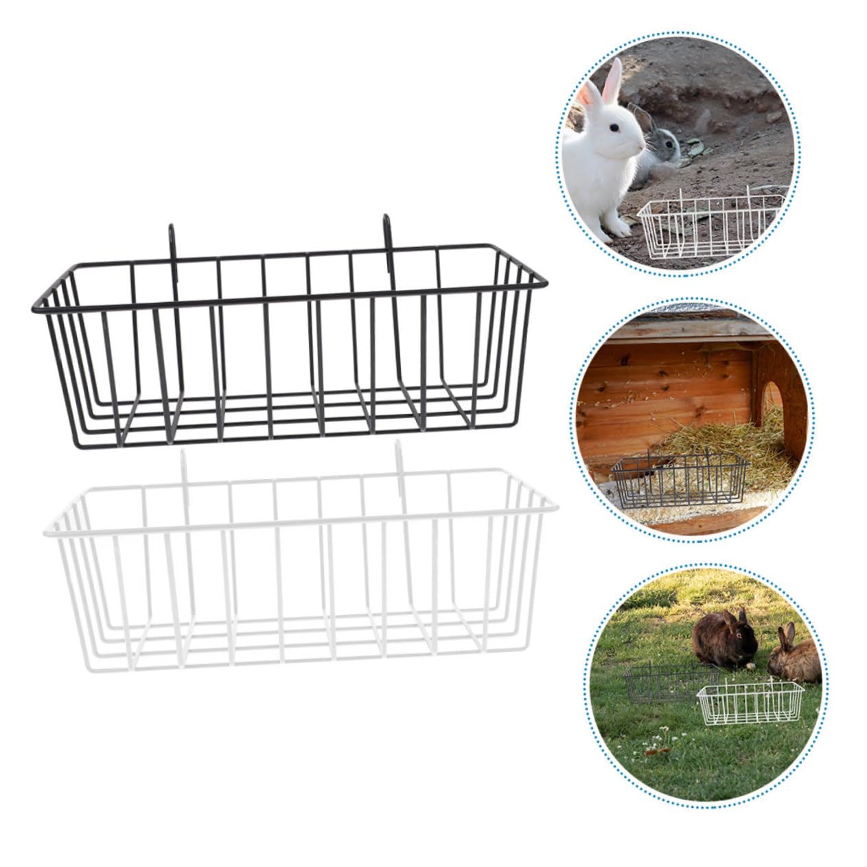Râtelier à Foin en Fil de Fer pour Lapins, Lot de 4, Cage | Blanc et Noir, Installation Facile, pour Petits Animaux, Réduit le Gaspillage de Foin