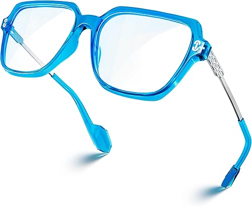 VISOONE Gafas de bloqueo de luz azul de gran tamaño con marco cuadrado elegante TR90 y patillas de metal para mujeres y hombres REMY