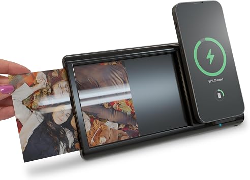 ChargeWorx Smartpix Wireless Charger Picture Frame, MagSafe-Compatible Qi Charging Station Phone Stand for Desk, Nightstand, Office Decor, 4x6 Non-Digital Frame, Black