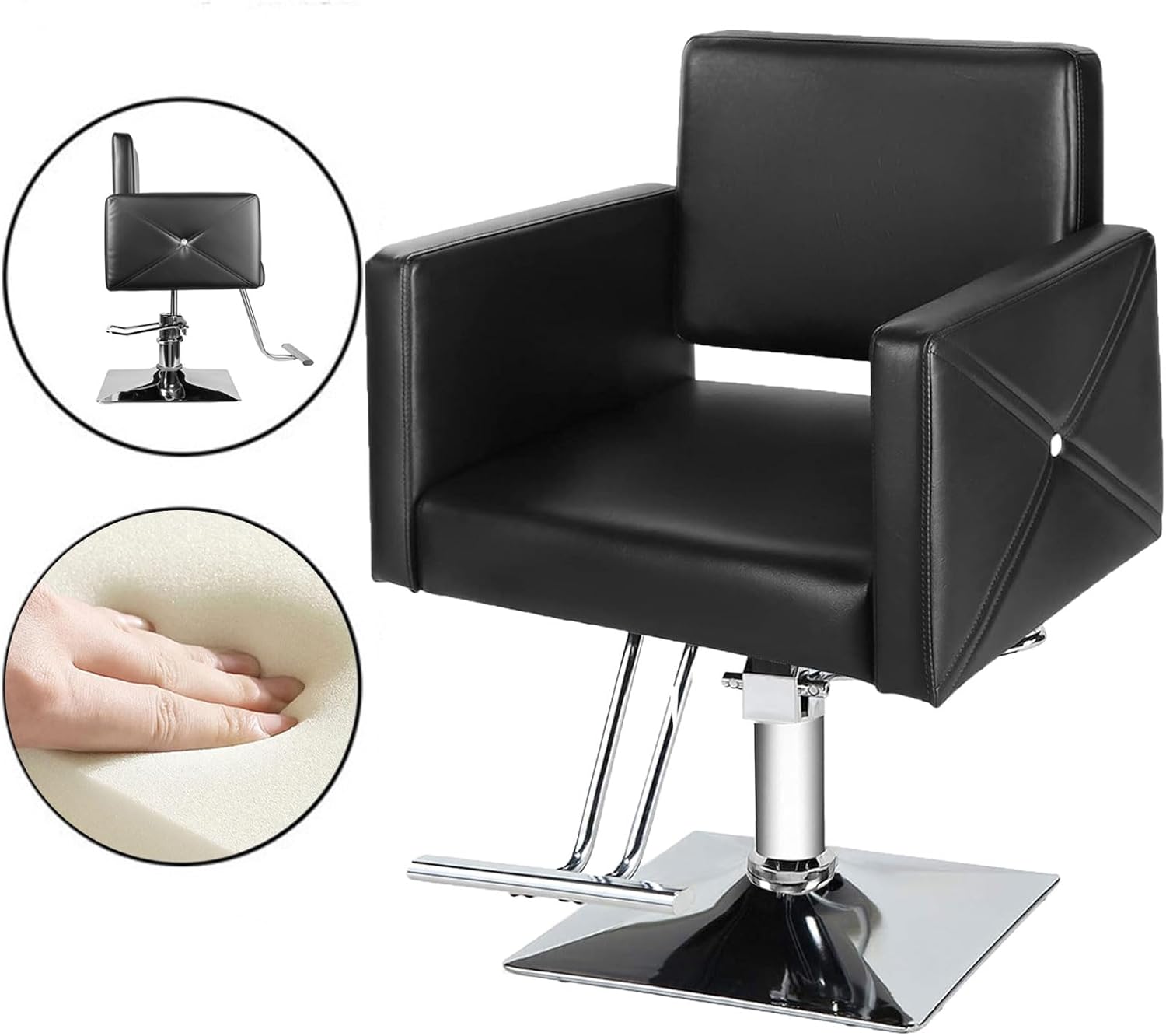 Roixeeds Barber Salon Chair for Hair Stylist, Heavy Duty Hydraulic Pump Stylist Chair, 360 Degrees Rolling Swivel Adjustable Spa Beauty Equipment for Barbershop/Home, Black (Black)