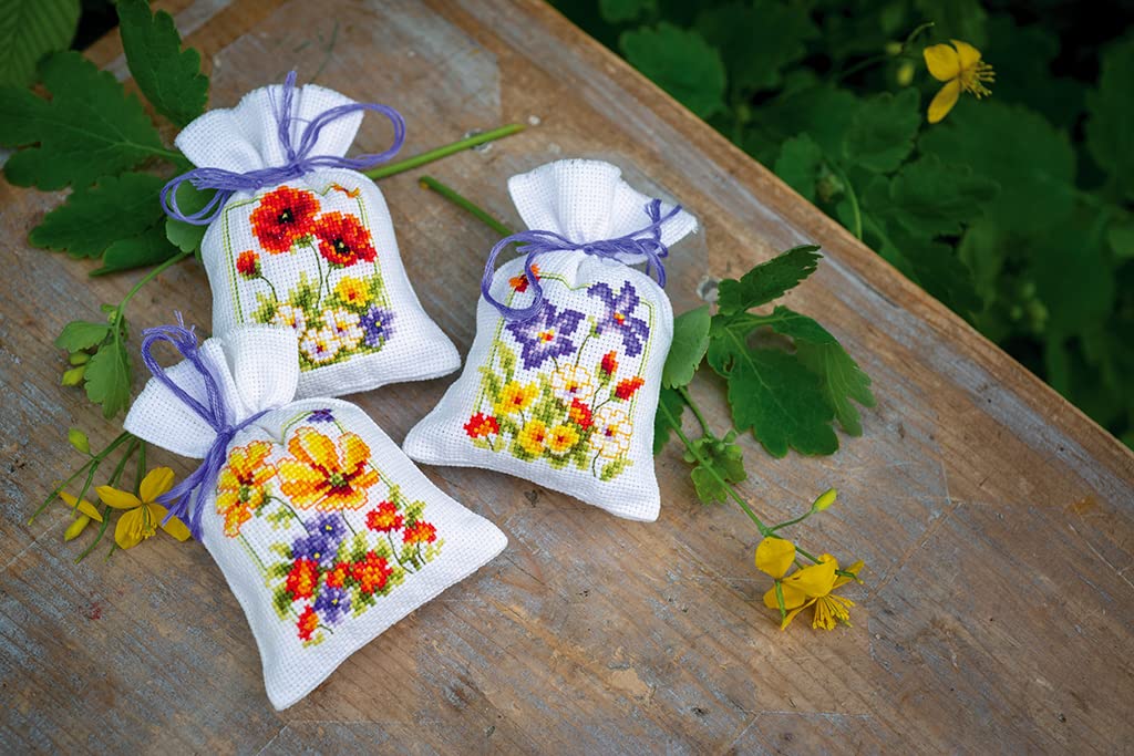 Vervaco Kit Point De Croix Compté Lot De 3 Sachets Aromates Plumes Bleues - 8x12 Cm - Loisir Créatif DIY