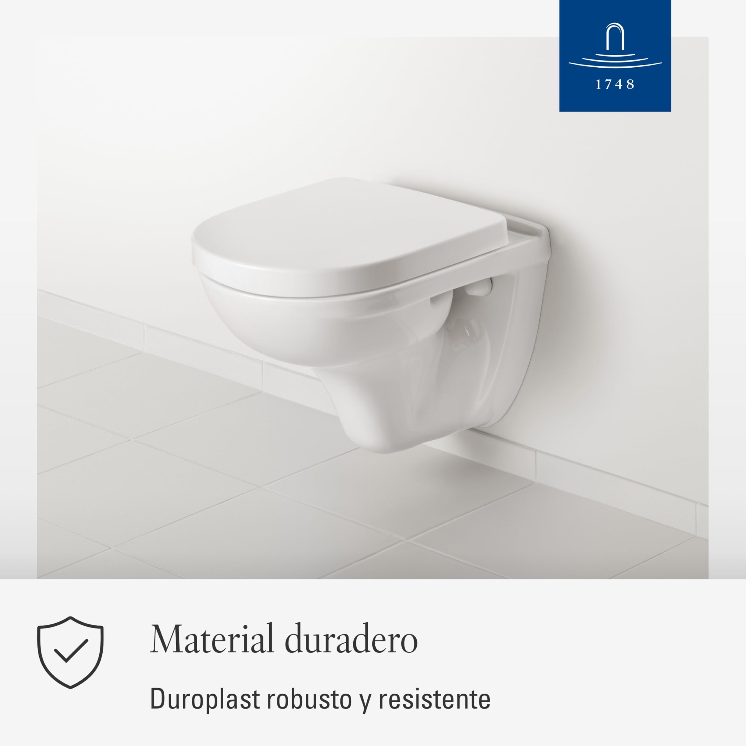Villeroy & Boch O.Novo, Asiento de Inodoro - Tapa de WC Blanco Brillante de Duroplast Resistente - Aro con bisagras de Acero Inoxidable - Diseño Forma de D - Recambio Original