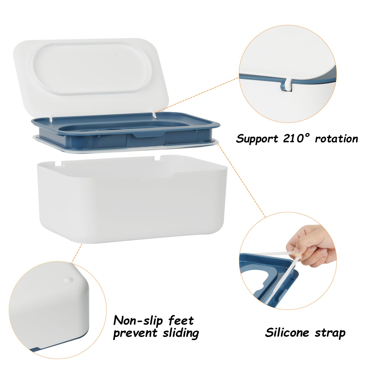 Wipes Dispenser, Wipe Holder for Baby & Adult, Seposeve Refillable Wipe Container, Keeps Wipes Fresh, One-Handed Operation. Non-Slip, Easy Open/Close Wipes Pouch Case, Blue image 3