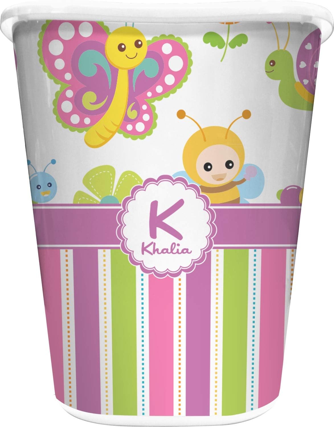 Personalized Butterflies & Stripes Waste Basket - Double Sided (Black)
