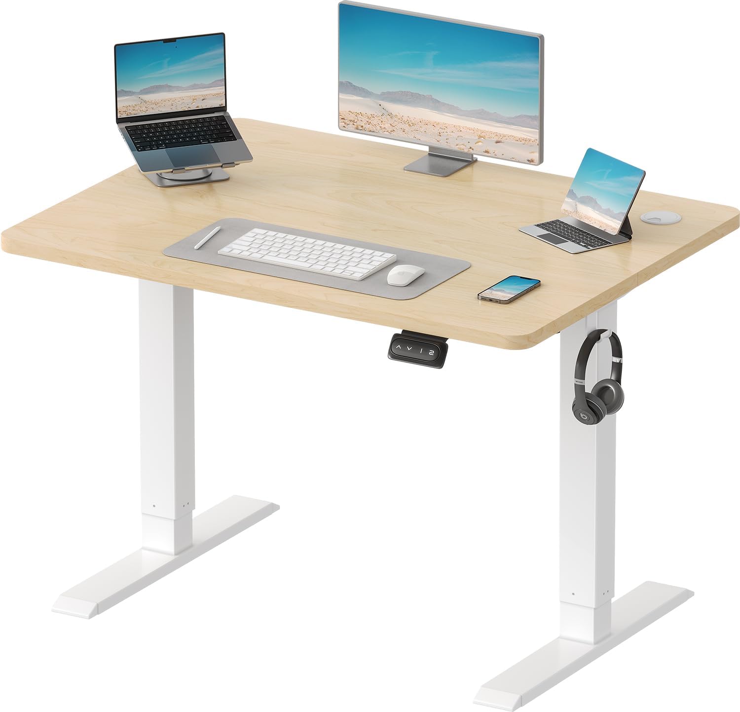 Devoko Electric Standing Desk Height Adjustable Standing Desk Stand Up Desk for Home Office，Sit Stand Desk Adjustable Desk (100 x 60 cm, Beige)