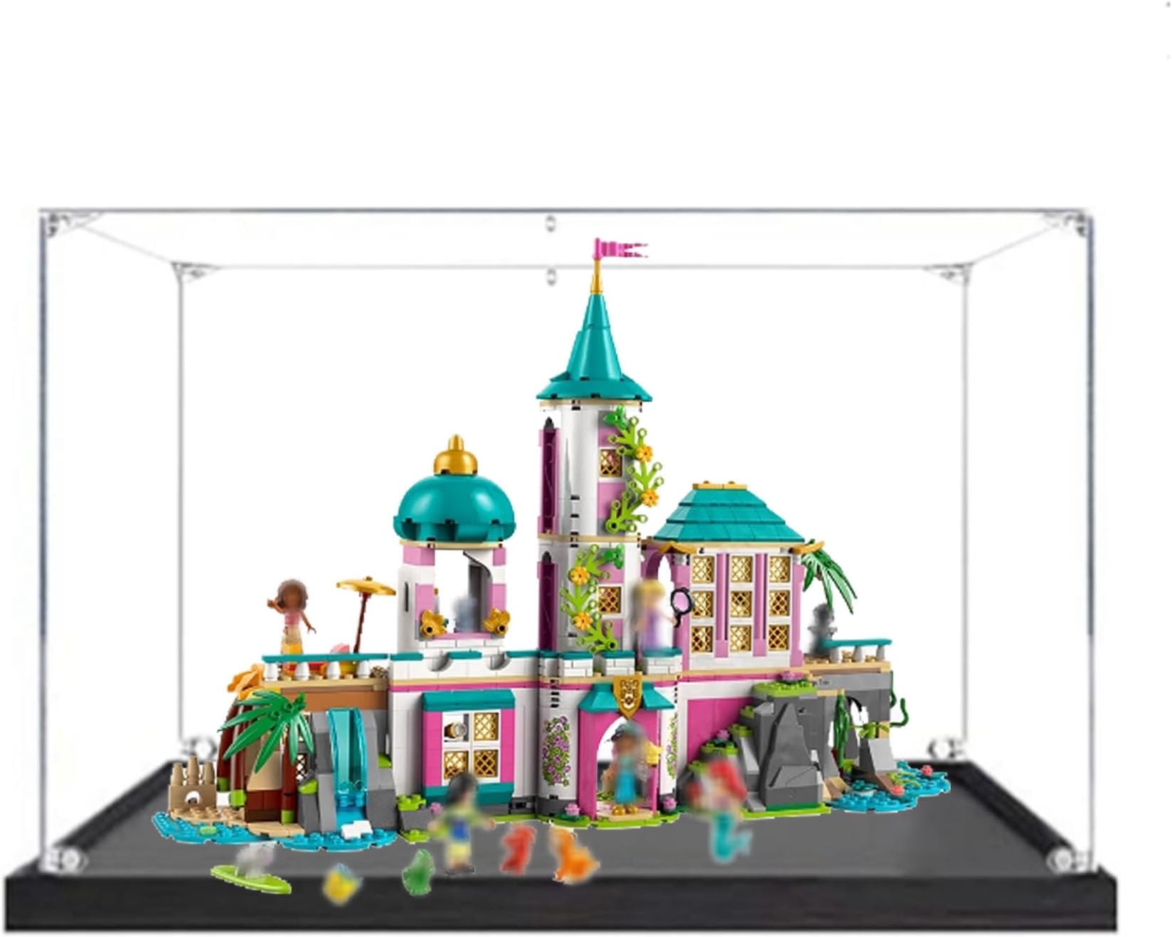 Dustproof Acrylic Display Box Compatible with Lego 43267 Princess Castle with Royal Pets Model Display Case, Dustproof Box, Storage Box, Display Box (Only Display Box) (Black Base 3mm)