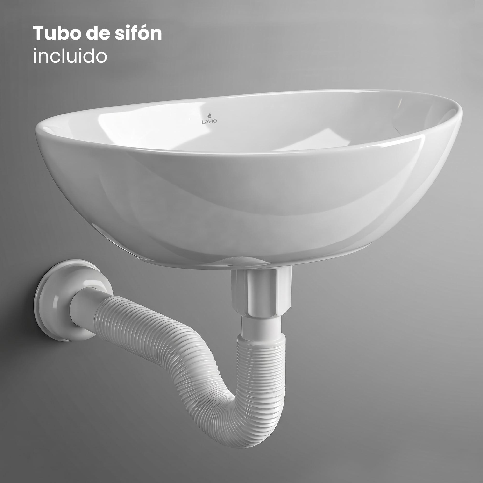 AKORD Lavabo sobre Encimera Ovalado OVALIS de Cerámica para Baño y Aseo, 41 x 33 x 14,5 cm, Blanco brillante