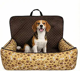 Assento Cadeirinha Pet para Carro Toddy Impermeável (G) - Cama de Viagem Acolchoada com Zíper e Passagem para Cinto - Proteção Banco Traseiro (Marrom)