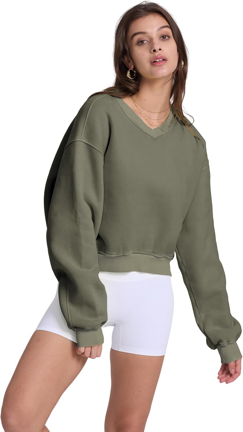 Hatant Sweatshirt for Women Acid Wash Athletic Hoodie Heritage Fleece V-neck Long Sleeve Hoodie Fleece Women Sweatshirt - Image 7