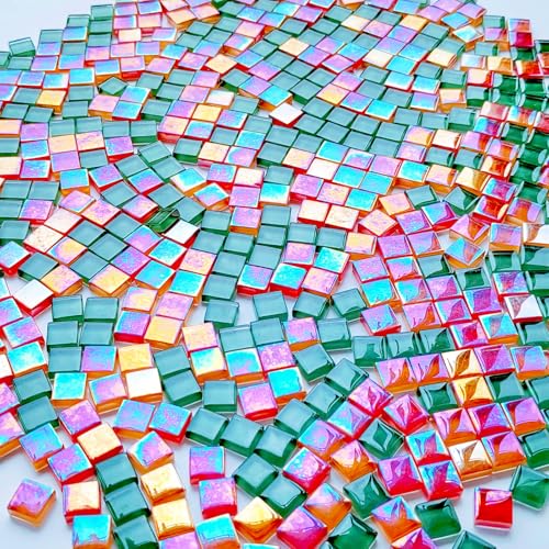 Aonuoao MSK-SQUARE-GREEN-BROWN 1.1Lb 0.39 Inch Square Green Brown Mixed Colors Crystal Glass Mosaic Tiles For Crafts, Mosaic Tiles For Crafts Bulk, Mosaic Pieces For Crafts, Mosaic Making Supplies thumb #1